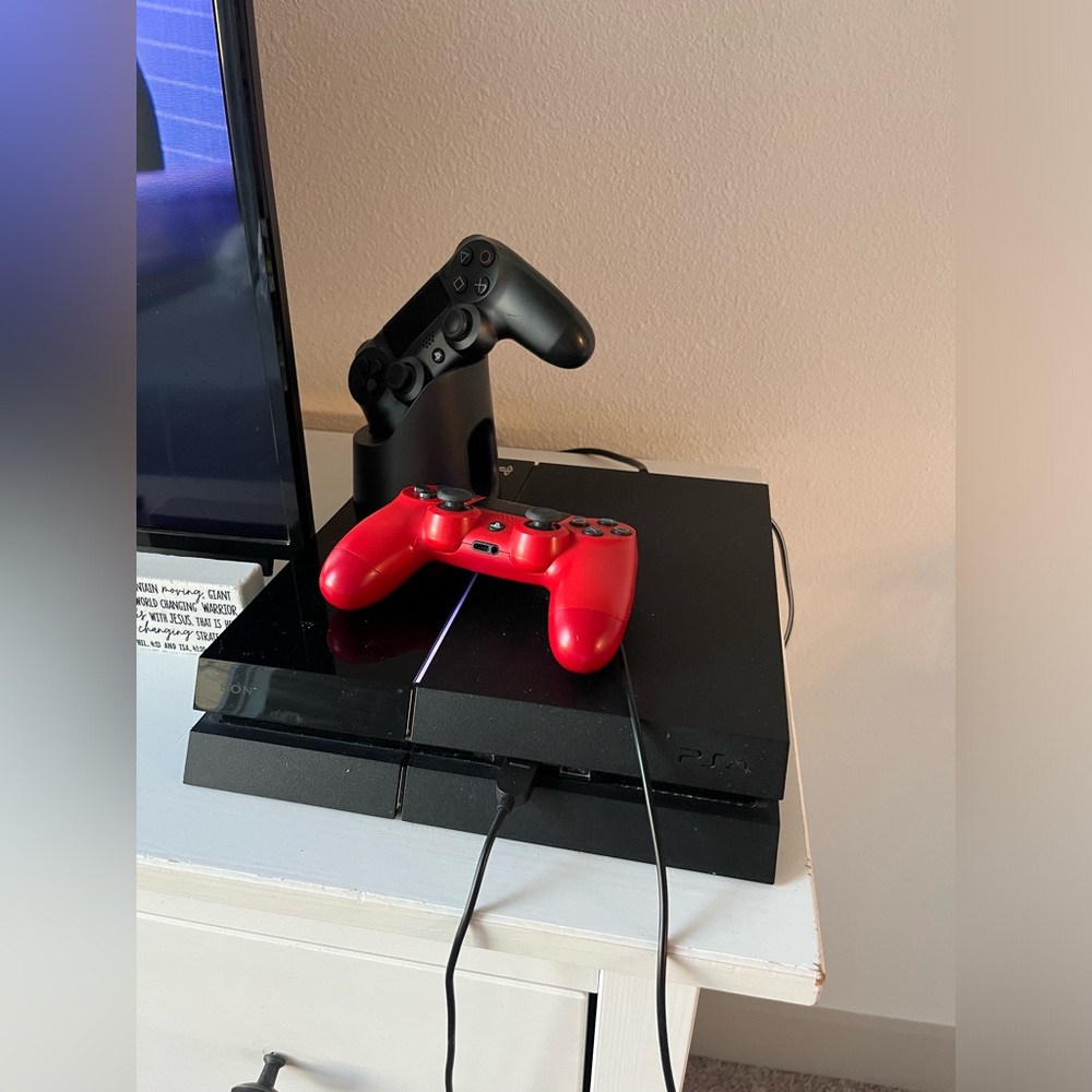 PS4 with Controllers and Cords